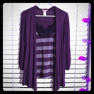 🌻 Purple Top and long cardigan-All one piece 🌺